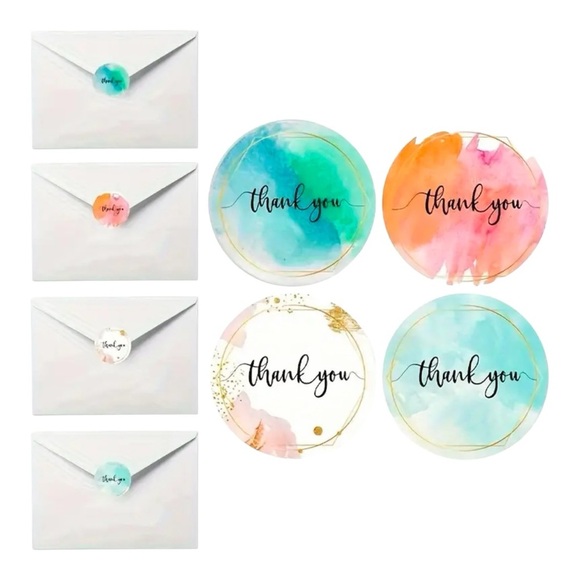 500 Assorted Round Watercolor 1” Thank You Stickers NEW - Picture 4 of 14